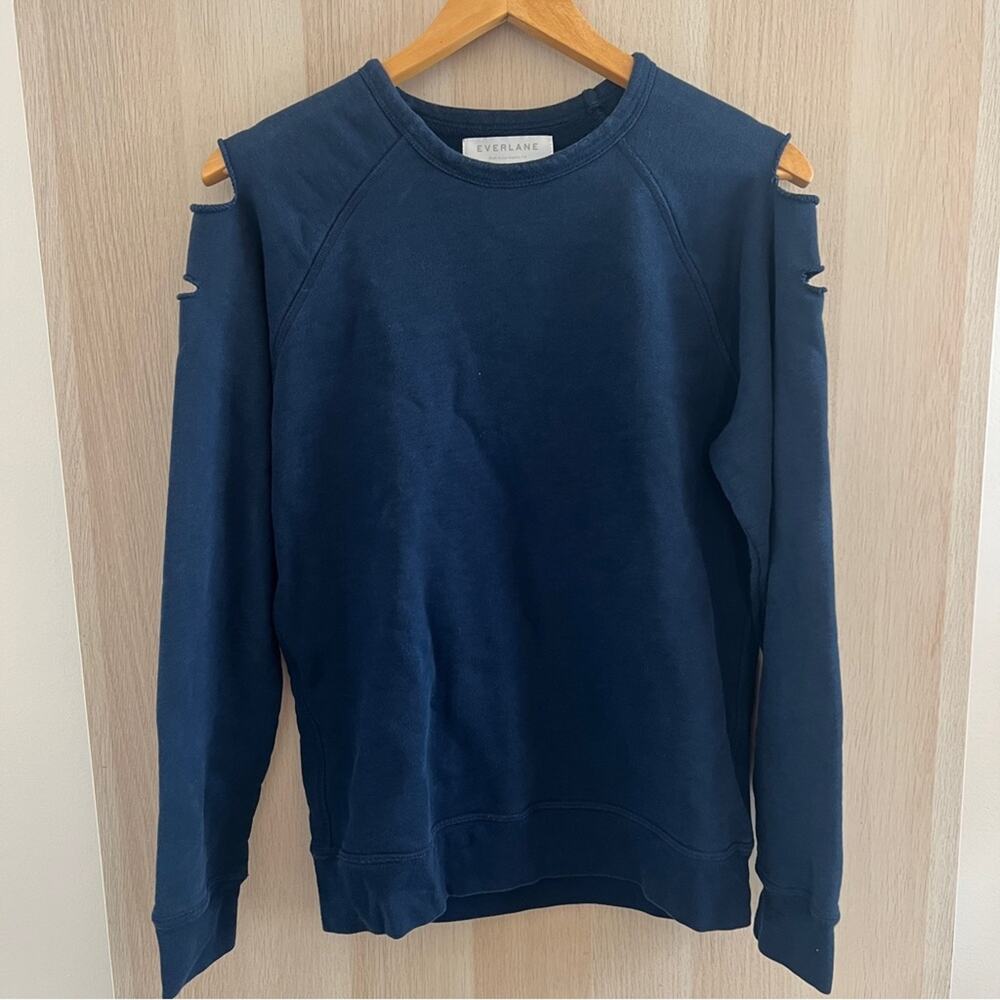 Everlane Shoulder Cutout Navy Crewneck Sweater
